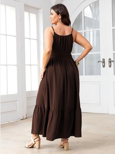 Image of SCOMCHIC Plus Size Summer Boho Dresses Spaghetti Strap Sleeveless Casual Sundress Smocked Flowy Slit Beach Maxi Dress