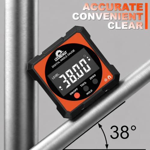 Image of Digital Angle Finder, Digital Level Angle Gauge with Backlight & Magnetic Base Compact Digital Protractor Angle Measuring Tool Inclinometer for Woodworking Construction Table Saw Gift for Men Black