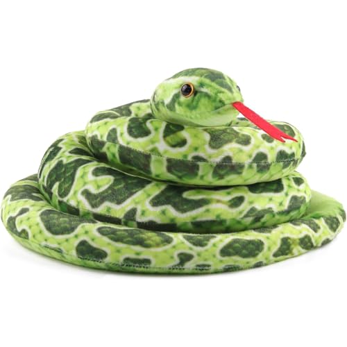 Novastream Snake Plush 100cm Realistic Green Toy Snake Soft Stuffed Snake Plush Toy for Halloween Decor Prank Props & Animal Lovers. Suitable for People Aged 14 or above.