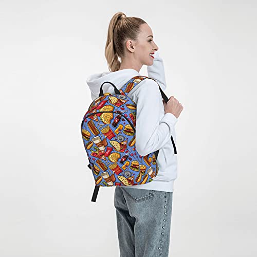 16 inch backpack Fast Food Hamburger Pizza Cola Laptop Backpack Full Print School Bookbag Shoulder Bag for Travel Daypack3