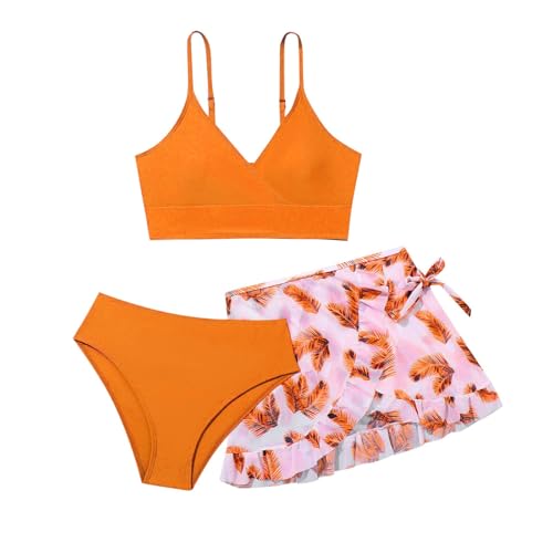 Trajes de baño de 3 Piezas para niña pequeña, Bikini Liso con Volantes, Braguitas, Conjunto de Bikini para niña, de Fibra Suave, Transpirable y Suave, Ideal para Vacaciones, Verano Talla para niños