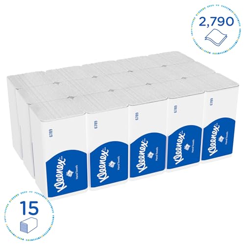 Kleenex Papierhandtücher mit Interfold V-Falz 6789, 2-lagige Papiertücher, 15 Packungen x 186 Handtücher (insg. 2.790 Falthandtücher)