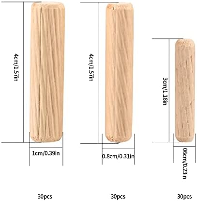90 Pcs Wooden Dowels Assorted, M6 M8 M10 Wood Plugs Dowel Rods, Woodwork Pins Tapered and Ribbed for Grooved Fluted, Craft, DIY, Carpentry