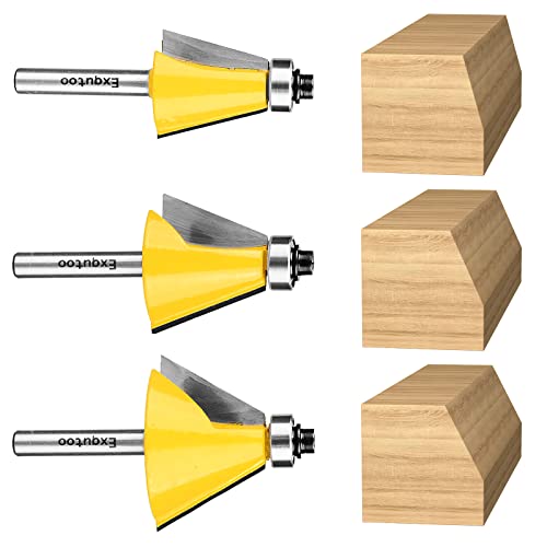 Image of Exqutoo 3-Piece 1 /4 inch ShankChamfer Cutter Set, Cutting Angles: 15 22.5 | 30 Degrees, 1 inch Cutting Length Includes 3 Pack.