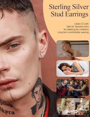 FASACCO 925 Sterling Silver Stud Earrings Large CZ Stud Earrings Fake Diamond Stud Earrings Silver Studs Set Cubic Zirconia Stud Earrings4