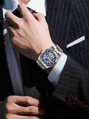 Image of Daniel Hechter Paris Austerlitz Collection Skeleton Style Analog Watch for Men with Luminous Hands and Stainless Steel Strap - Mechanical-Inspired.