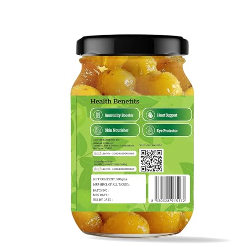 Image of Arivasa Organics Amla Murabba with Honey (500g) Natural & Fresh Indian Gooseberry Marmalade | Healthy & Sweet Snack for Digestion, Immunity & Overall Well-Being (No Artificial Preservatives or Flavors)