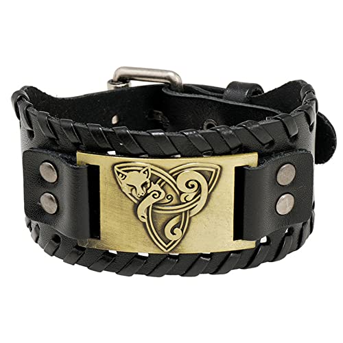 YUXN Armband für Herren Wickelarmband aus Rindsleder Punk-Armband Wikinger-Vintage-Gravur-Armband-Geschenk für Freund, Ehemann, Vater Black 28.5cm Cover