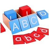 Pesoncarl Alphabet-Lernkarten, Klein- und Großbuchstaben aus Sandpapier, frühpädagogische Montessori-Buchstaben, ABC-Lernkarten aus Holz mit Boxen als Partygeschenk für Kinder
