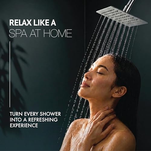 Image of Robustt High Pressure Shower Head for Bathroom Overhead with 64 Anti Clog Silicone Nozzles | 6x6in Square Bathroom Shower Head, 360 Swivel, Easy Clean, Rust Resistant Chrome Finish