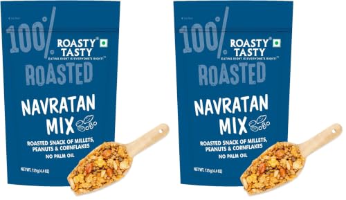 Image of Roasty Tasty Navratan Mix | Healthy Roasted Namkeen with Millets, Peanuts & Dry Fruits | No Palm Oil Snacks & Millet Namkeen | No Added Sugar | Protein-Rich Indian Snack | 125g x 6 Packs | Guilt-Free Tea Time Mix | Clean Label Snacks for Adults