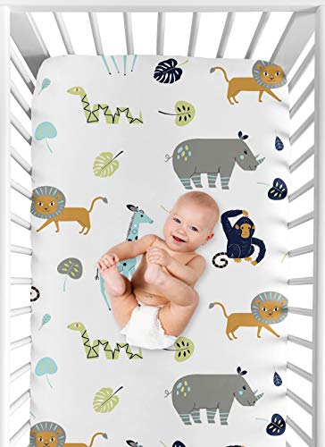 image for Sweet Jojo Designs Safari Animals Boy Baby Fitted Crib Sheet for Infan
