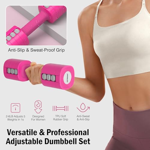 EAST MOUNT Adjustable Weight Dumbbells Set of 2, 8 in 1 Hand Weights for Women 2lb/3lb/4lb/5lb/6lb Dumbbell Weights Set 12 lbs/Pair Hand Weights for Home Office Gym Workout