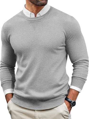 Image of Runcati Mens Crewneck Sweaters Casual Knit Lightweight Dress Sweater Long Sleeve Slim Fit Fall Winter Pullover