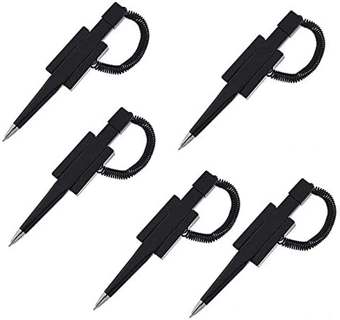 NoBo Pack of 5 Counter Coil Corded Wedgy Secure Pen with Adhesive Backing, Medium Black Ink