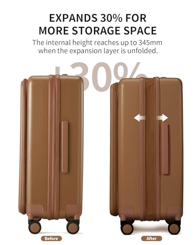 aji Expandable Top Opening 26 Inch Checked Luggage with Spinner Wheels, Large Suitcase with TSA Lock, Hard Shell Travel luggage Suitcases for Men Women, for 20+Days Travel, Chocolate Brown3