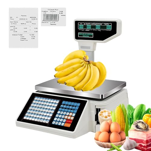 Label Printing Scale,Digital Electronic Counting Scale | Computing Scale with Printer, Commercial Food Weight Scale for Bakery Seafood Market, Vegetable Shop