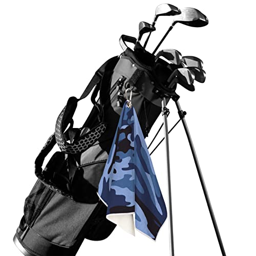 Blue Camo Golf Towel, Camo Camouflage Microfiber Golf Towels For Golf Bags With Clip 24 X 15 Inch Golf Gifts For Men Women #TOP1