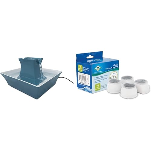 PetSafe Cat and Dog Water Fountain - Automatic Water Dispenser - Blue - 70 oz, Model:PWW00-14898 & Drinkwell Replacement Carbon Filters, 4-Pack
