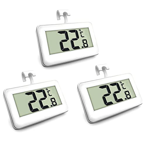 Suplong 3 Sets Kühlschrank-Thermometer, digitales Kühlschrank-Thermometer, wasserdichtes Kühlschrank-Gefrierschrank-Thermometer mit leicht ablesbarem LCD-Display (Weiß-3) Cover