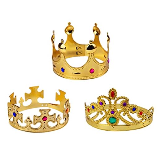 TOYANDONA 3 st kunglig krona mini kung drottning krona utsmyckad gyllene prnce krona tiaror rollspel pannband födelsedag jul fest hattar för bal medeltida kostym krona, gyllene
