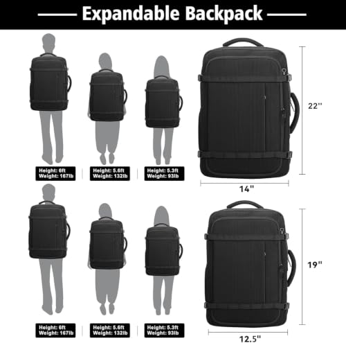 Image of Ample Space Travel Backpack with LifetimeWarranty,Expandable Carry on Backpack with Cable Access Port,Fits 17.3 inchLaptop Notebook,Water Resistant Weekender Backpack Business Trips,Daily Travel,Black