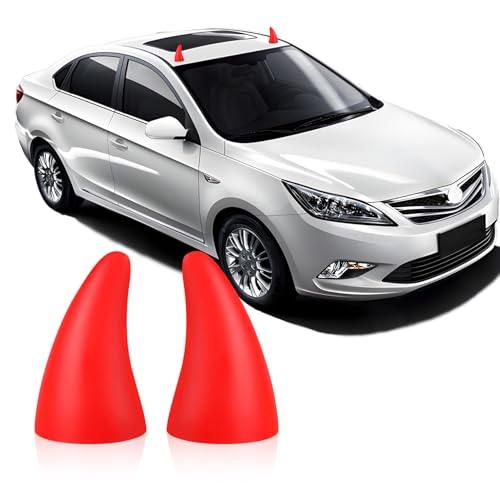 Image of 2PCS Car 3D Devil Horns Sticker, Car Roof Decoration, Self-Adhesive Auto Decoration Ornaments, Antenna Roof Top Stickers Protector Halloween Car Accessories Universal for Cars (Red)