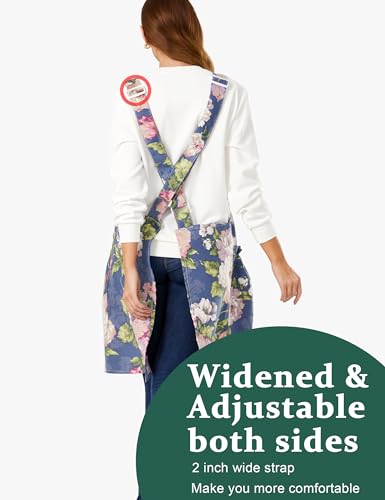 Image of Cozy Adjustable Cross Back Aprons for Women with Pockets Cotton Linen Cooking Kitchen Baking