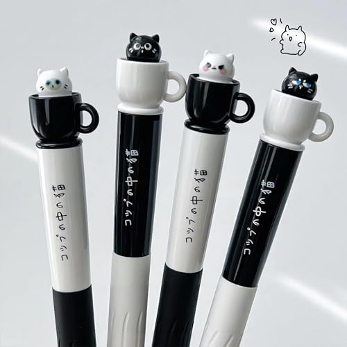 Set de 4 bolígrafos gel negro con diseño gatito kawaii miniatura 5