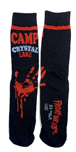 Warner Bros Friday the 13th Camp Crystal Lake (2) Pack Men's Dress Crew Socks. 2 Pair – Jason Mask & Bloody Handprint. Men’s Shoe Size 6-12 (TG11491)4