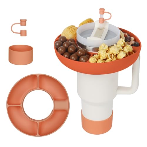 GENLEAS Snack Bowl Kit for Stanley Cup 40 oz, Reusable Silicone Tumbler Snack Tray Compatible with Stanley Cup 40 oz Tumbler with Handle, Stanley Bottle Accessories(Orange)