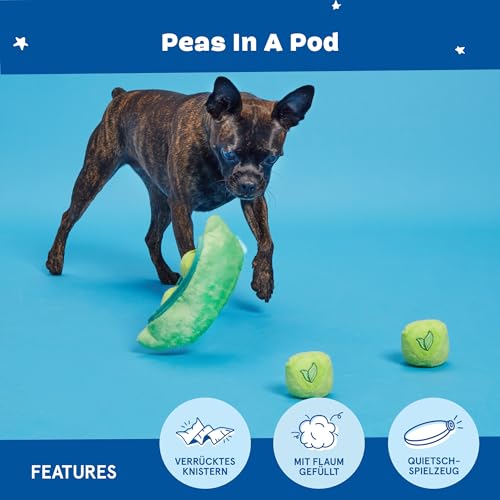Barkbox 2-in-1 Interaktives Hundespielzeug aus Plüsch – Spielzeug zum Aufreißen und Aufdecken für Hunde und Welpen – anregendes, quietschendes Haustierspielzeug | Erbsen in Einer Schote (klein)