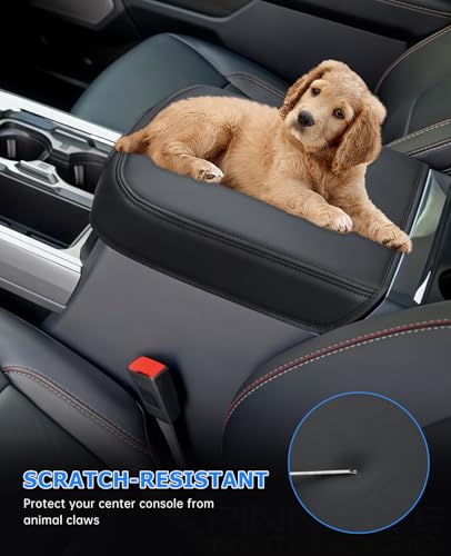 Image of INTGET Center Console Cover for 2026 Ford F250 F350 F450 F550 Super Duty Accessories 2023 2024 2025 XLT Car Interior Armrest Arm Rest Leather Middle Cushion Lid Pad Protector(Fit for Bucket Seat Only)