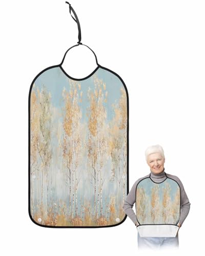 LEOKOTI Orange Blue Vintage Adult Bibs for Eating, Waterproof Bibs with Food Catcher & Adjustable Snap Closure, Modern Abstract Art Oil Paiting Washable Clothing Protectors Adult Bibs for Elderly