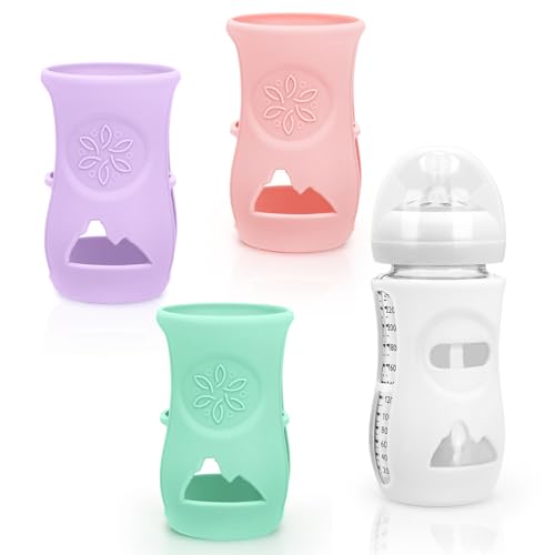 4 Pack Silicone Sleeves for Avent Natural Glass Baby Bottles, Anti Breakage Baby Bottle Holder, Compatible with Philips Avent Glass Natural Baby Bottle 8 oz, BPA Free