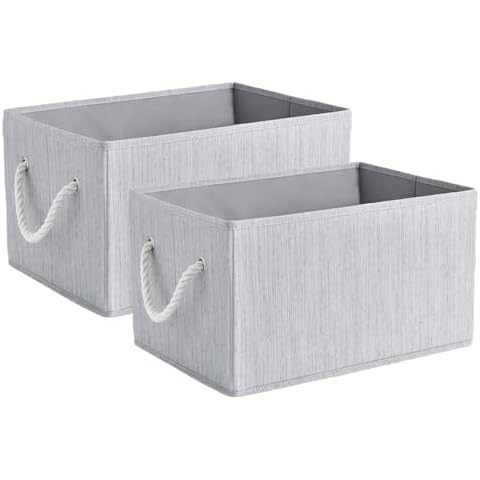 JS HOME Foldable Storage Bin for OrganizingToys, Books, Shelves, Closet, Large Storage Box with Rope Handles, Sturdy Fabric Organizer Bins, Ivory, 20L, 2-Pack Cover