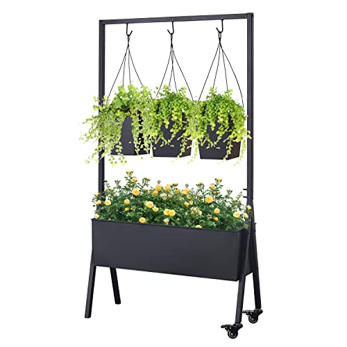 Kinsuite Raised Garden Bed - Planter Box With 3 Pack Hanging Planters, Elevated Flower Bed With Wheels For Courtyards Gardens Balconies Terraces #TOP14