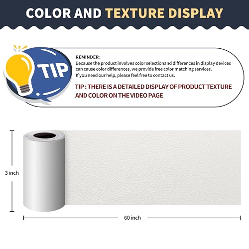 Image of ONine Leather Repair Patch，Leather Repair Tape, 3 x 60 inches Leather Repair Patch for Furniture,Vinyl Repair kit，Leather Couch Patch，for Sofas, Furniture, car Seats(White-Litchi Grain)