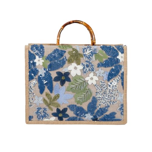 Bolso Tote Bohemio de Mujer en Lino con Bordado de Lentejuelas miniatura 1