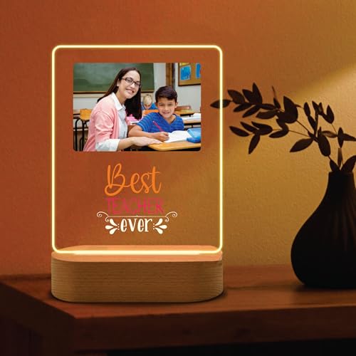 Image of Giftplease Customized LED Photo Frame Gift for Teacher Personalized Wooden Frame with LED Light Thank You, Farewell, retirement gift for teacher Custom Name /Text Engraved Frame CS 09