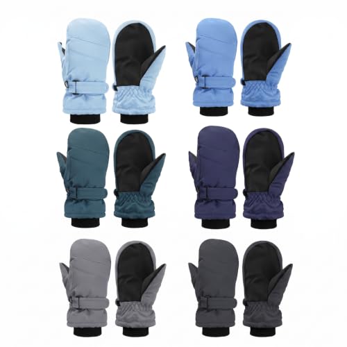Image of Newcotte 6 Pairs Winter Ski Mittens Kids Waterproof Warm Snow Gloves for Boys Girls Cold Weather Outdoor Activities