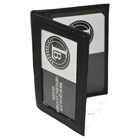 LB LEATHERBOSS Slim Thin Leather Credit Card Triple ID Window Mini Wallet Bifold Driver License Safe (Black) Cover