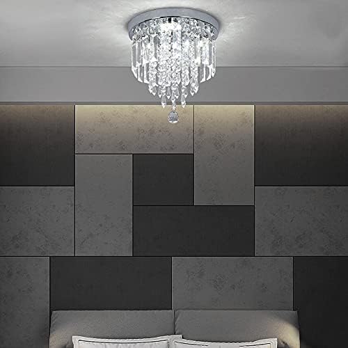Deckrico Crystal Ceiling Lamp Flush Mount Modern Chandelier Stainless Steel Light Fixtures for Hallway Bedroom Dining Room Living Room (Cool White)