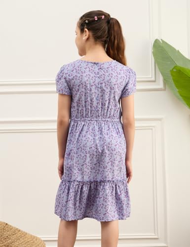 Image of Amazon Brand - Symbol Girls Fit and Flare Printed Rayon Dress | Age 6-14 Years