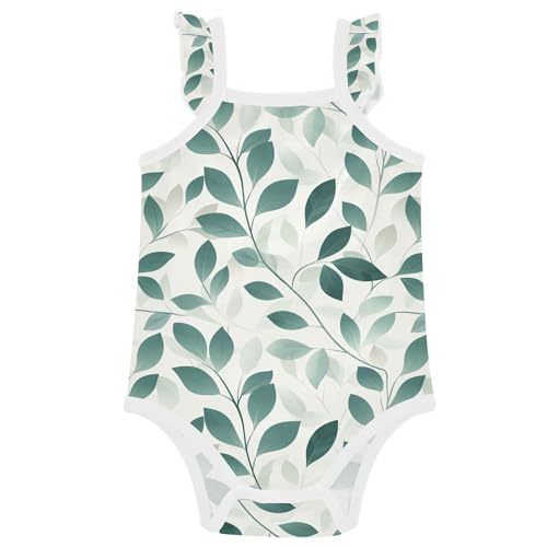 Wudan Retro Leaves Baby Girl Bodysuit Cotton Button Down Baby Undershirts Toddler Romper 3M