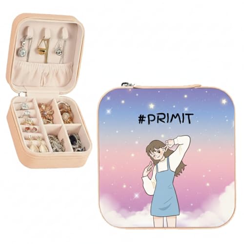 Image of PRIMIT Personalized Jewelry Box with Name & Birth Flower - Custom Travel Jewelry Organizer Case - Bridesmaid, Birthday, Christmas Gift for Women & Girls (Small Girl)