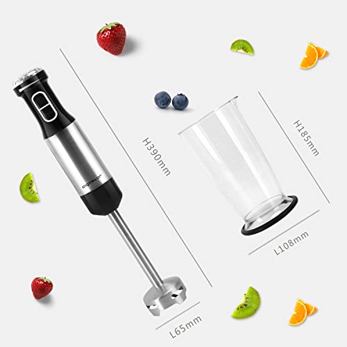 Aigostar Speedy 30JIL - Batidora de mano de 800W de potencia, control graduable de velocidad y turbo, antisalpicadura. Motor DC, cuchillas de acero inoxidable 304. Incluye vaso de 700ml. Libre de BPA.