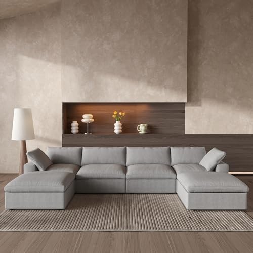 160.6'' Cloud Couch Modular Sectional Sofa with Thick Cushion,U Shaped Sofa Convertible Couch with Storage Ottomans for Living Room,Cover Washable & Removables