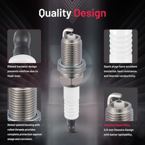 Image of BDFHYK 6341 Iridium Spark Plugs Compatible with Toyota compatible with Bentley for Dodge for Mercedes-Benz for Saturn 2.0L 2.4L 3.0L L4 L6 V6 Replacement for BKR5EIX Set of 4
