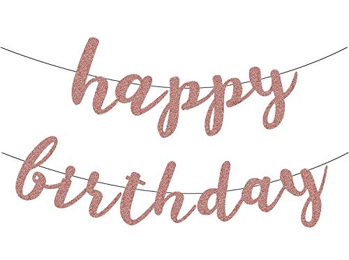 Saliyaa Rose Gold Glitter Happy Birthday Banner, Rose Gold Theme Birthday Bunting Backdrop for Birthday Party Decorations,Pre-Strung